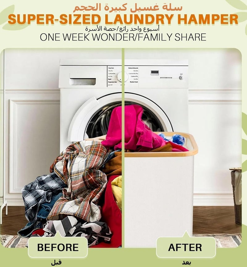 160L Hampers for Laundry Basket with Lid, Extra Large Laundry Hamper 3 Section Dirty Clothes Hampers for Laundry Divided Laundry Basket Organizer for Bedroom,Laundry Room, Dirty Clothing Hamper, Beige - Image 5